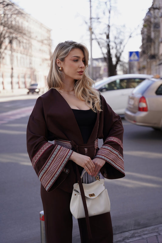 Жіноче кімоно коричневе вишите