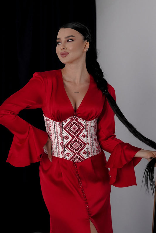 Корсет вишитий червоний