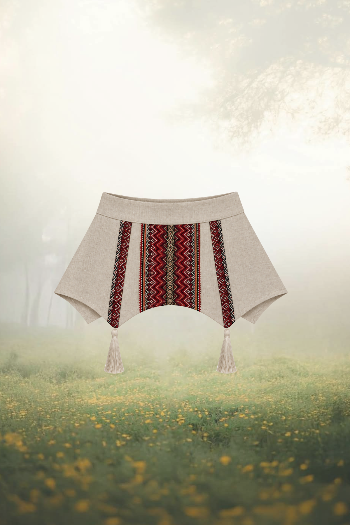 Milena Beige Peplum Belt with Red Embroidery