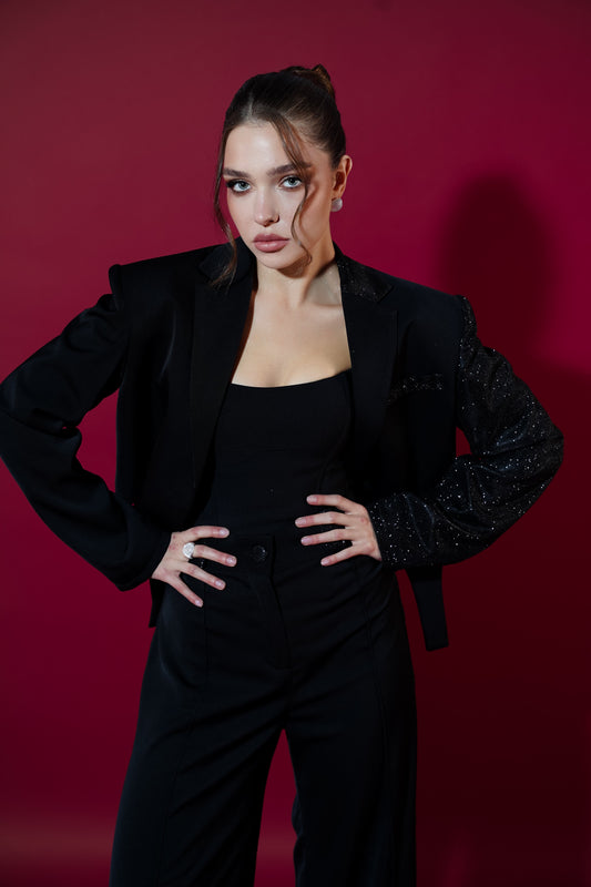 Жіночий жакет блискучий чорний