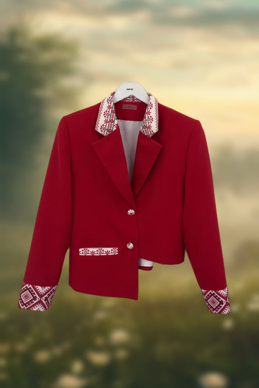 Жіночий жакет вкорочений червоний асиметричний