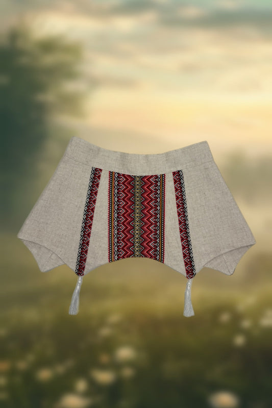 Баска вишита бежево-червона вишивка