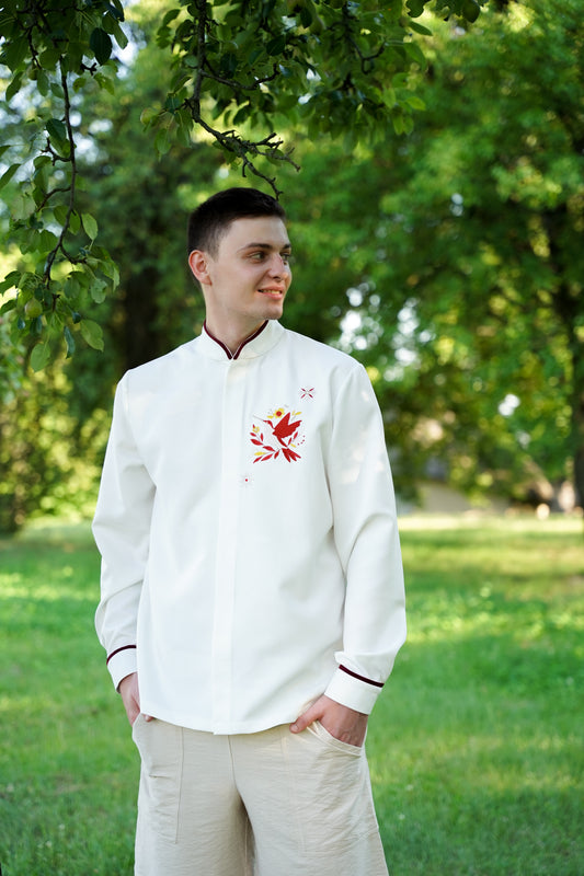 Чоловіча сорочка біла вишита Колібрі