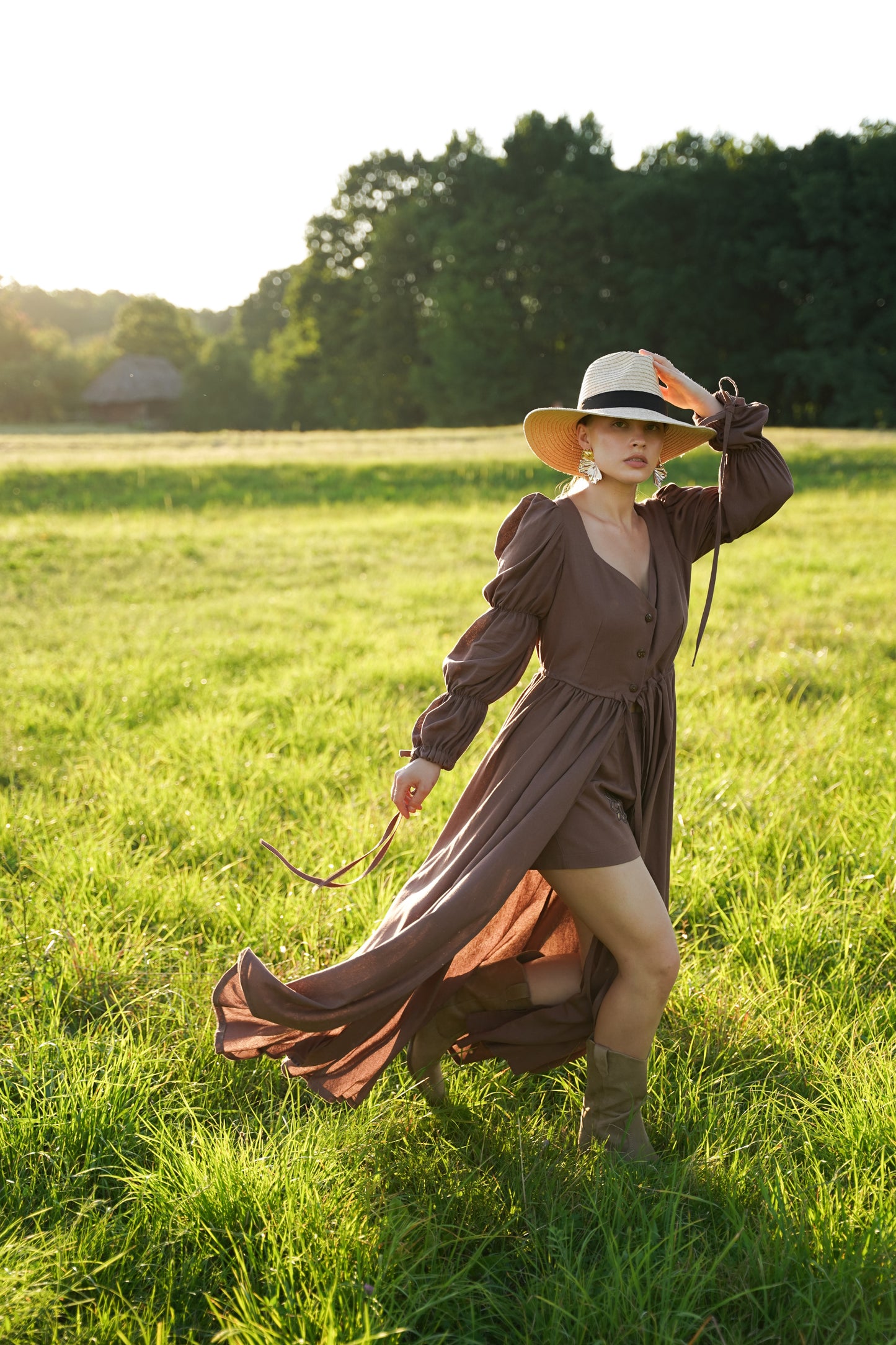 Сукня - накидка максі коричнева Вікторія