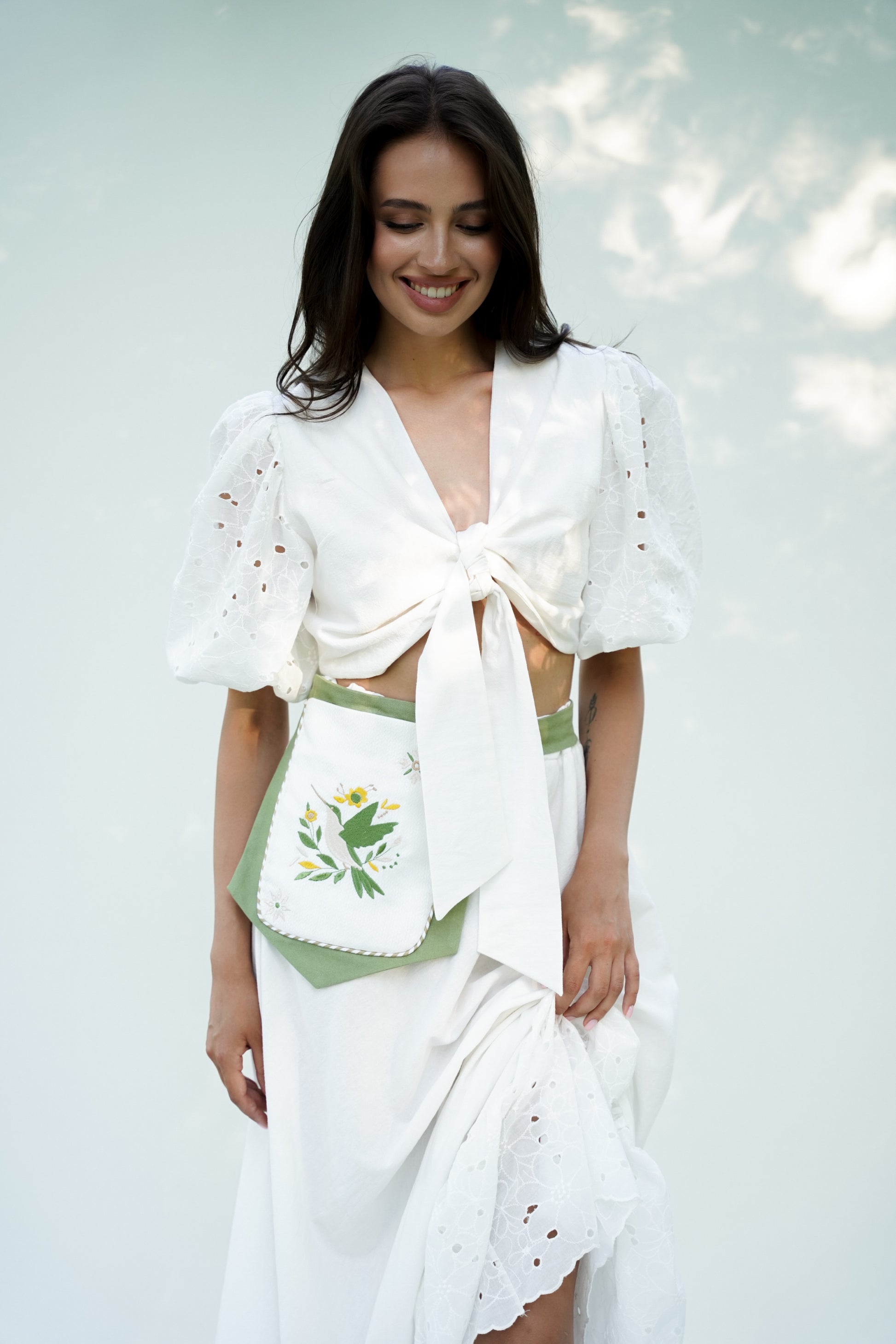 Жіночий топ молочний на завʼязках Конвалія