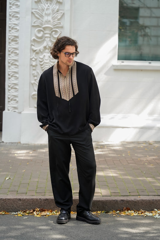 Men's black embroidered shirt Heritage