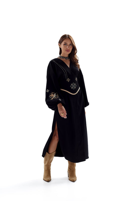 Women's black kimono Hummingbird