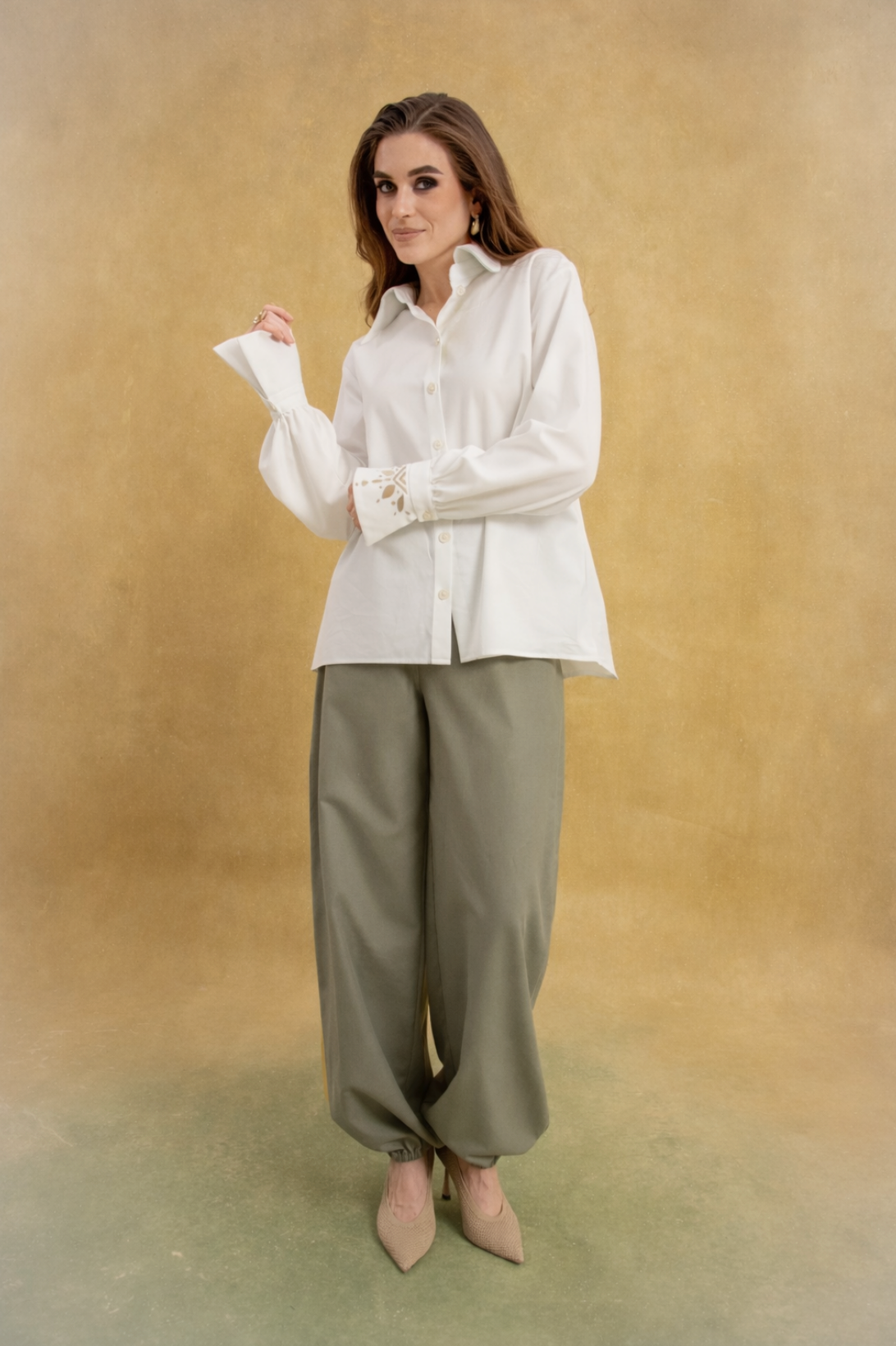 Жіноча сорочка Цвіт льону оливка