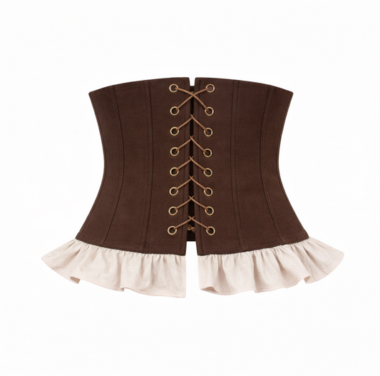 Корсет з рюшами коричневий