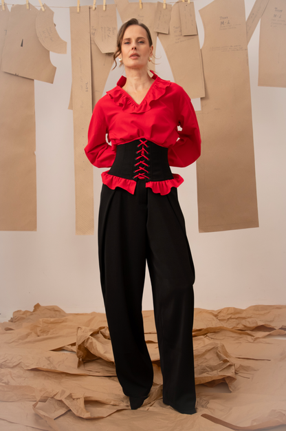 Корсет з рюшами червоний