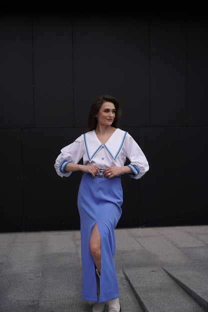 Спідниця максі блакитна з розрізом