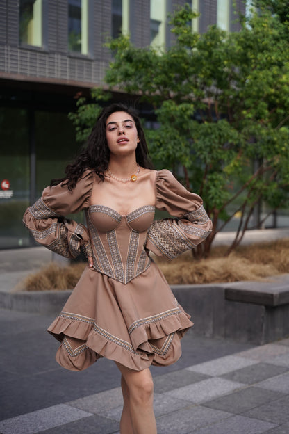 Спідниця міні коричнева багатошарова