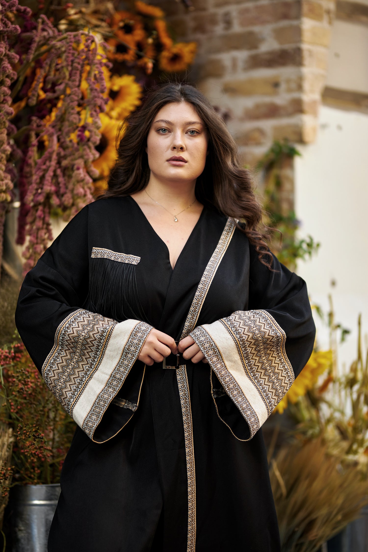 Жіноче кімоно максі чорне золото Олександра