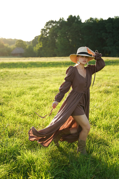 Сукня - накидка максі коричнева Вікторія