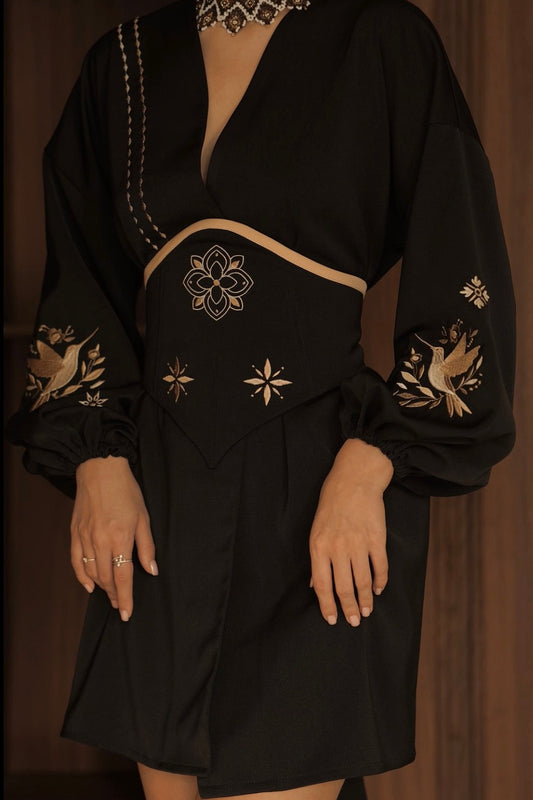 Women's black kimono Hummingbird