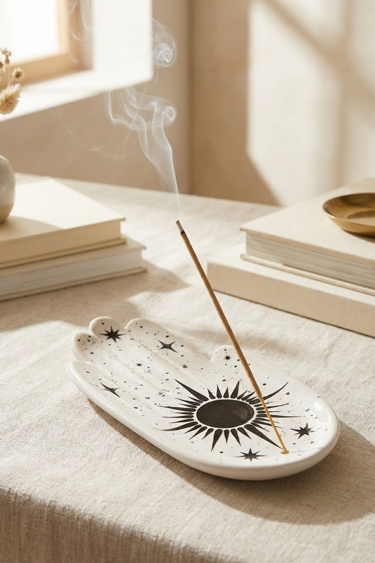 Керамічна підставка під благовонії долоня молочна