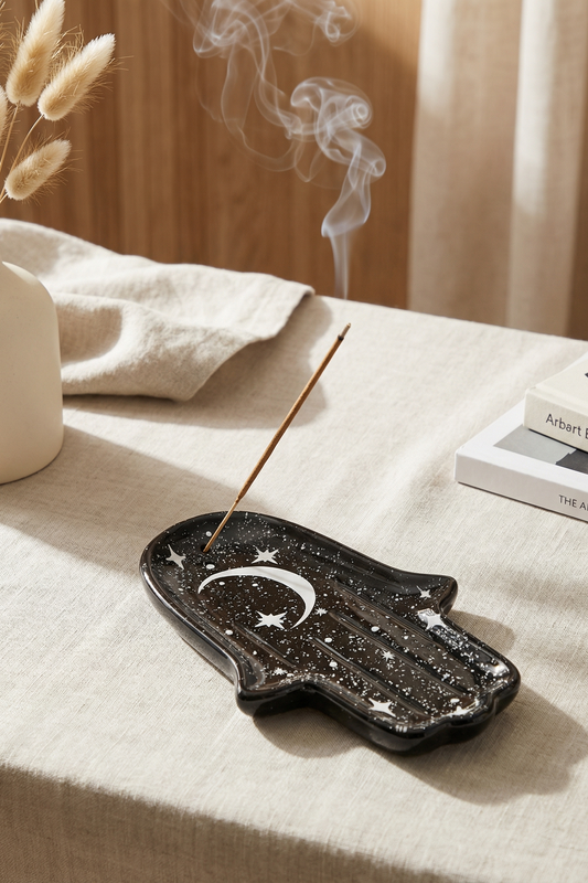 Керамічна підставка під благовонії долоня чорна
