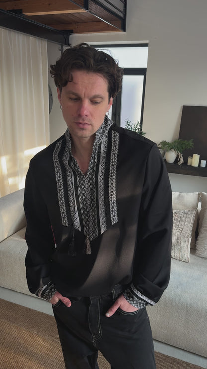 Men's black embroidered shirt Heritage